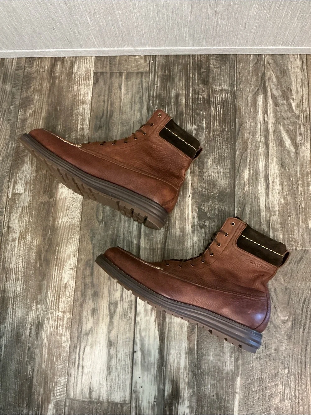 Cole Haan Men’s Brown Leather Moc Toe Lace-Up Boot Size 11